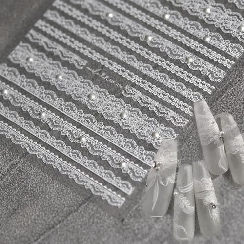 Nymora Lace Nail Foil, Nail Stickers, Nail Art Stickers, French Sticker, Nail Art Sticker – 1 Stück mit Spitze