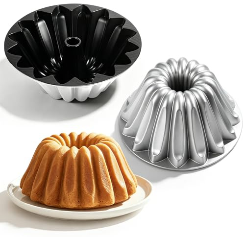 Gugelhupfform, Gugelhupf Backform, Sehr Widerstandsfähig, Kuchenform aus Aluminium, Doppelte Antihaftschicht, Kuchenform Rund, Extra Hoher Rand, Antihaftbeschichtet, 2.5 Liter Kugelhupf Backform 24cm