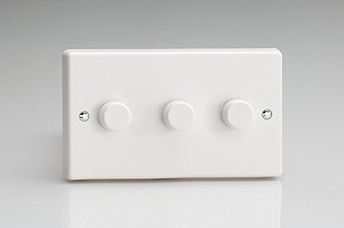 Varilight - 3 Gang 1 or 2 Way 3x400 Watt Push on/Push off Standard Dimmer Switch Classic White Plastic - HQ33W