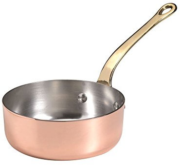 Pentole Agnelli ALCU107F12 Casseruola Bassa di Rame Stagnato, Rame Liscio Manicato Ottone Fuso stile Francese, 12 cm