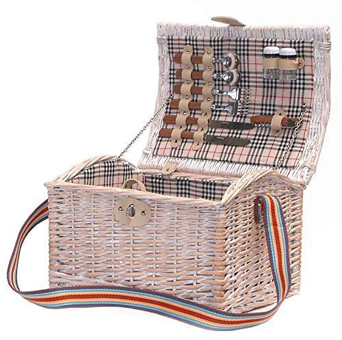 Shabby Chic 2 Person Off White Picnic Basket with Accessories - Gift ideas for Christmas, Valentines, Mother's Day, Business, Corporate, Birthday, Anniversary and Congratulations Presents