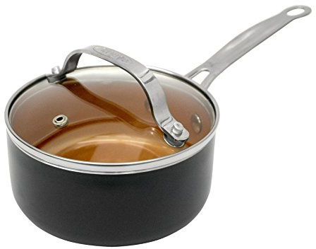 Gotham Steel Nonstick 1-Quart Sauce Pan with Ceramic and Titanium Copper Coating and Tempered Glass Lid – Dishwasher