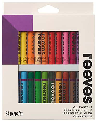 Reeves Oil Pastels - Highly Pigmented Pastel Colours - Painting Sticks, Oil-Based Crayons - Art Supplies for Adults, Kids, Artists, & Students - Great For Sketching, Shading, & Mixing - Set of 24