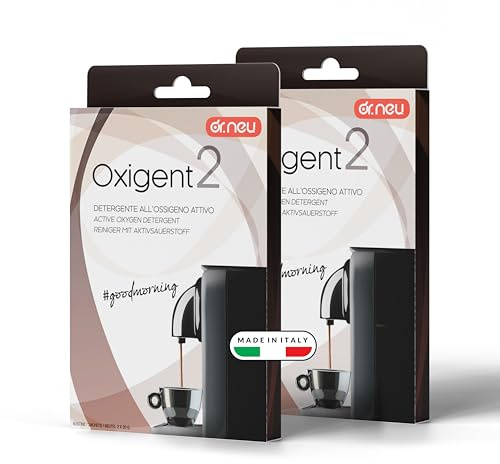 DR. NEU – Pulverreiniger Oxigent für Kaffeekapselmaschinen, Filterkaffee und Espressomaschinen, Kaffeemaschinenreiniger mit aktivem Sauerstoff gegen Schmutz, 2er-Pack mit je 2 Beuteln à 20 g
