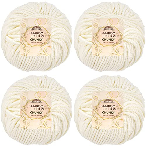 JubileeYarn Bamboo Cotton Chunky Yarn - 100g/Ball - Almond Milk - 4 Balls
