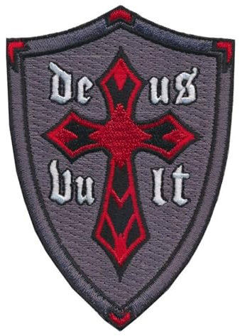 Aufnäher Tempelritter (8,9 cm) Deus Vult God Wills It Christian Cross Embroidered Iron on or Sewon Badge Crusader Shield Embem Souvenir Crest DIY Gift Patches