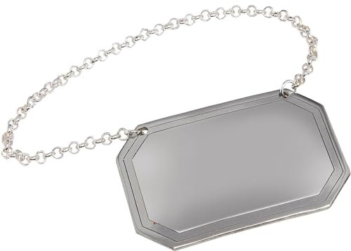 Plano Forrado Rectangular Estaño Etiqueta de Decantador en Cadena Plateada Brillante Pulido Detalle de Línea Alrededor del Borde Perfecto para Grabar