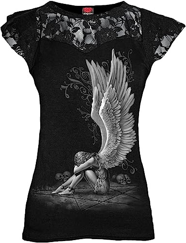 Spiral - Enslaved Angel - Lace Layered Cap Sleeve Top Black - 3XL