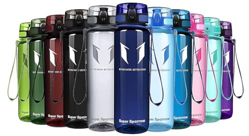 Super Sparrow Botella de Agua Deportiva - 750ml - Sin BPA (Transparente- Azul Metílico)