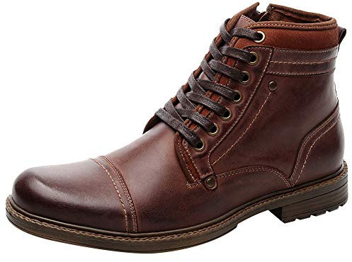 Jamron Uomo Vera Pelle Occidentale Vintage Derby Stivali Cerniera Lampo Stivaletti Marrone SN01730 EU42