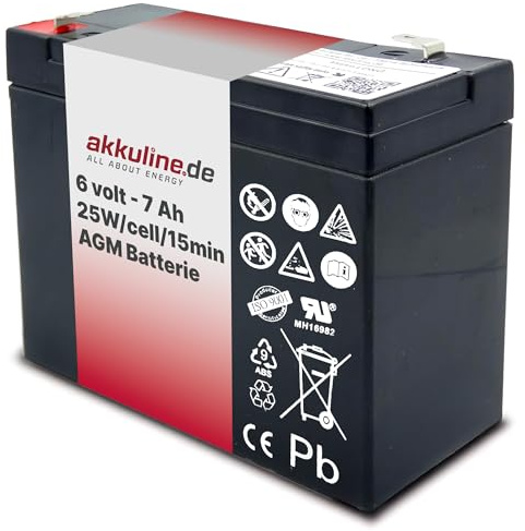 WP7-6S SLA Bleiakku 6V 7Ah - wartungsfreie 6v Batterie mit 4,8mm Faston Anschlüssen - kompakt, langlebig, zuverlässig - 6 Volt Akku, Akku 6V