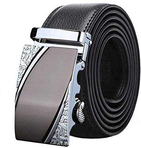 Gürtel Herren Ratsche Automatik-Gürtel Jugend Ledergürtel,Leder-Gürtel für Männer Jeansgürtel Business Anzug Canvas,Schwarz und Braun (115 CM, Silber-Schwarz)