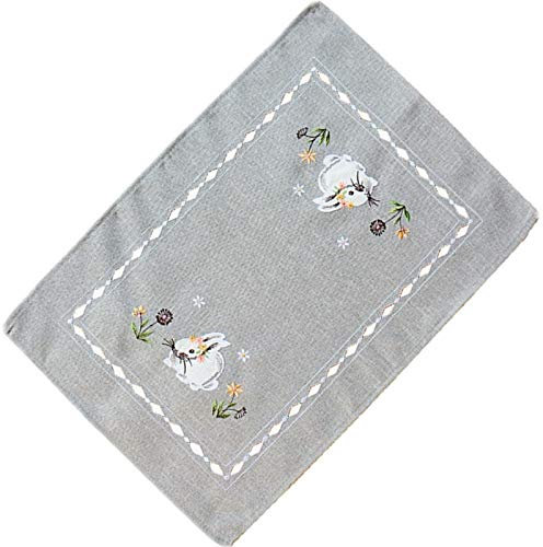 Raebel Ostertischdecke Hellgrau Osterdeko Hase Rosa 100% Polyester (35x50cm Rechteck)