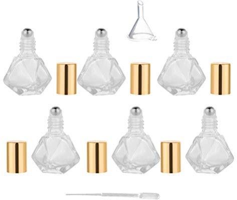 SOLUSTRE 8 Stück Reise Ätherische Öl Roller Flasche Probe Nachfüllbare Flaschen Kosmetische Behälter Fläschchen für Ätherische Öle Parfums Aromatherapie mit Trichter Und Tropfer 5Ml