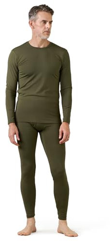 LAPASA Herren Innenfleece Thermounterwäsche Set, Thermounterhemd & Thermohosen Funktionsunterwäsche M57, Grün (Wärmer), L