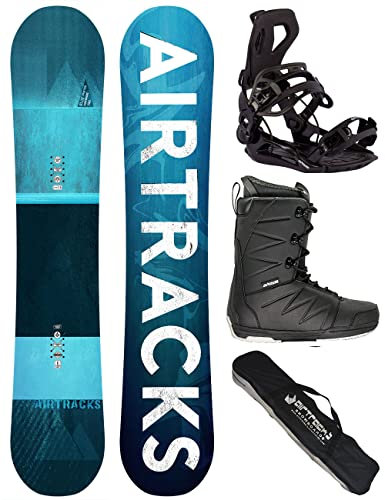 AIRTRACKS Snowboard Set Board Blue Drifter Wide Hybrid Rocker 160 + Snowboard Bindung Master + Boots Star Black 43 + Sb Bag