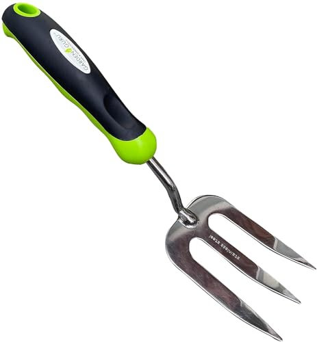 Garden Guru Edelstahl-Handjäter-Gabel-Werkzeug, rostbeständiger Edelstahl, ergonomischer Griff, ideal zum Pflanzen, Verteilen von Mulch, Jäten, Lockern und Umpflanzen von Erde