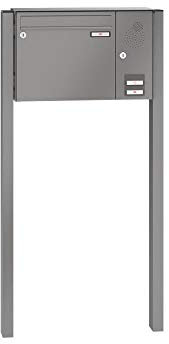 RENZ/Basic B/Freistehende Briefkastenanlage Standbriefkasten/RAL-Farbe 9007 Volumen 1/zum Einbetonieren/Sprechsieb rechts/Dein-Briefkasten.de