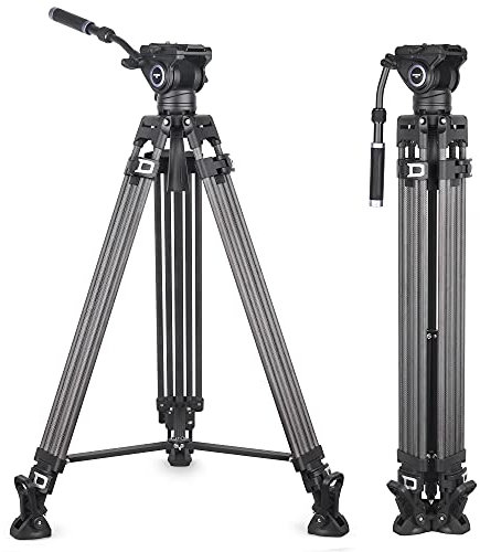 INNOREL VF80C Professionelles Video Stativ System, 185cm Hochleistungs Kohlefaser Doppelrohrstativ für Videorekorder, Max Belastung 12kg, mit F80 Fluidkopf Mittelspreizer Stativtasche(VF80C+F80)