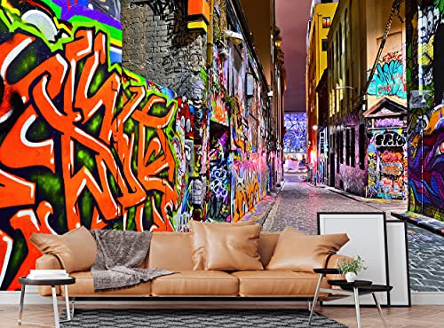 Papier peint graffiti mural, papier peint pour adolescent, art urbain, décoration murale (366 x 254 cm)