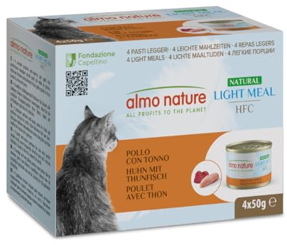 HFC Natural Light Meal Katzenfutter für ausgewachsene Katzen - Huhn und Thunfisch 50 g x 4 stück, 200 g