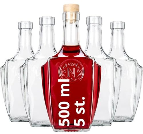 Superbutelki.PL Lot de 5 bouteilles en verre 500 ml - Bouteilles de vin vides - Bouteille en verre Bonaparte - Bouteilles à remplir - Bouteille en verre avec bouchon