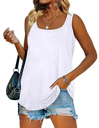 iChunhua Ladies Vests Summer Plain Sleeveless Long Going Out Tank Tops T Shirt White X-Large
