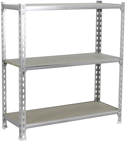 Simonrack Schwerlastregal, Lagerregal, 100x100x50 cm, Metallregal, Kellerregal, Biegestelle 150 kg, 3 Holzfachböden, Verzinkt/Holz - Maderclick