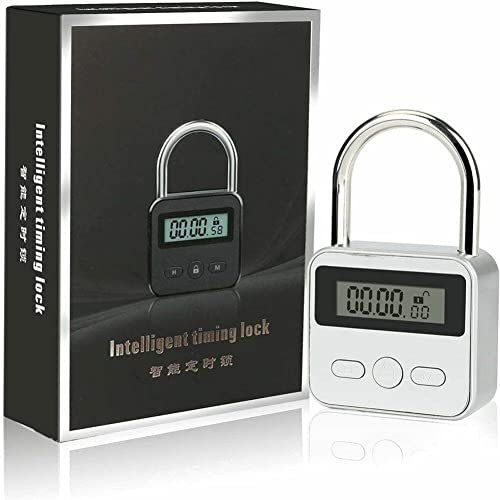 Oniissy Verrou de minuterie en métal, affichage LCD, temps électronique multifonction, 99 heures maximum, cadenas minuterie rechargeable par USB (noir)