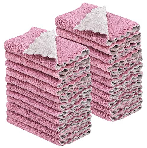 22 Pack Kitchen Dish Cloths, Reusable Dish Towels, Nonstick Oil Washable Fast Drying, Super Absorbent Coral Velvet Cleaning Cloths for Cleaning Tableware, Kitchen, Bathroom (Purple-grey-22)