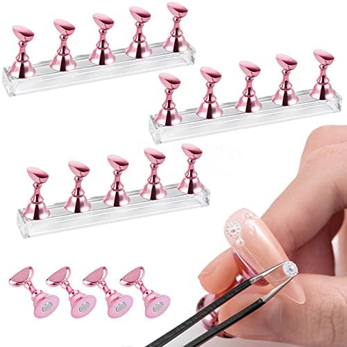 WETARENDA 4 Sets Acrylic Nail Display Stand Magnetic Nail Practice Stand Nail Painting Stand Nail Art Tips Holder Base Fingernail DIY Nail Art Stand Nail Holder for False Nail Tip Manicure Tool