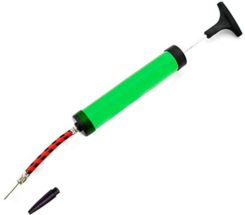 Tradineur - Bombín de Aire Manual, inflador para balones, Pelotas, neumáticos de Bicicleta, Bomba de inflado, hinchador con Tubo Flexible, Aguja y Boquilla, Ciclismo, Deporte, 24 cm, Color Aleatorio