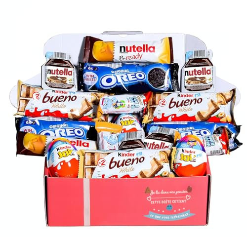 Boîte de chocolats, Coffret cadeau original pour anniversaires, Noël, enfants, amoureux, Kinder Bueno, Happy Hippo, Kinder Joy, Nutella B-ready, Nutella biscuits, Coffret chocolat a offrir original