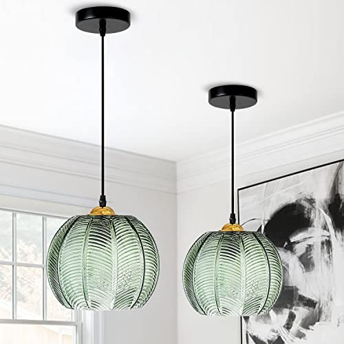 KOSHSH Hängelampe Esstisch Pendelleuchte Grün Glas 1-flammig Esstischlampe Hängend Moderner Pendellampe Glaskugel Wohnzimmerlampe Lampenschirm Hängeleuchte, Höhe max150cm, E27 (1 flammig)