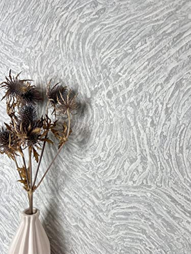 NEWROOM Tapete Hellgrau Vliestapete Muster - Mustertapete Modern Grau Weiß Struktur Metallic Glamour 3D Optik Metallic Gewellt inkl. Tapezier-Ratgeber