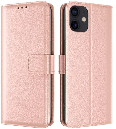 TQIAHF Coque pour iPhone 12 / iPhone 12 Pro Coque Etui avec Porte Carte à Rabat Clapet Portefeuille en Cuir Pochette Magnétique Antichoc Flip Case Étui Cover Housse Protection Coque,Or Rose