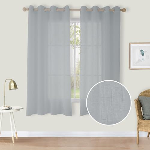 CUCRAF Leinen Voile Vorhänge mit Ösen Lichtfilterung Gardine für Schlafzimmer Wohnzimmer, Grau Blau, H145 x B140cm 2er Set