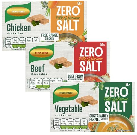 Zero Salt Stock Cubes Bundle: Beef, Chicken & Veggie, 3 x 72 g
