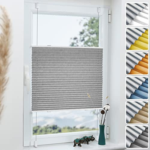 Plissee ohne Bohren Verdunkelung (Hellgrau 115x120cm) Thermo Plissee Klemmfix Verdunklung Jalousien zum Klemmen Plissees Plisee Rollo ohne Bohre