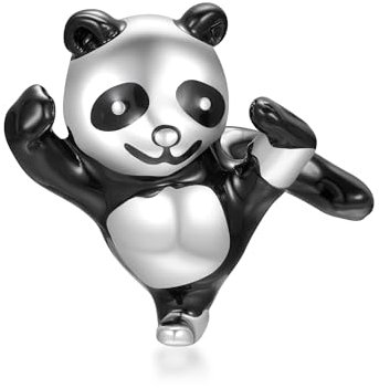 Symretie 925 Sterling Silber Kung Fu Panda Charms Tiere Bead Charms Anhänger Kompatibel mit Europäischen Armbändern und Halskette