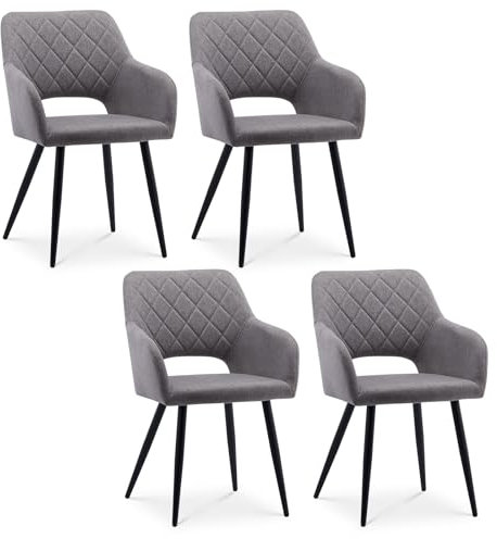 CLIPOP Esszimmerstühle, 4er Set, Polsterstühle mit Armlehnen, Metallbeine, Leinen Bezug, Leinen Helllgrau, bis 150 kg belastbar, für Arbeitszimmer, Wohnzimmer, Schlafzimmer (4er, Leinen Hellgrau)