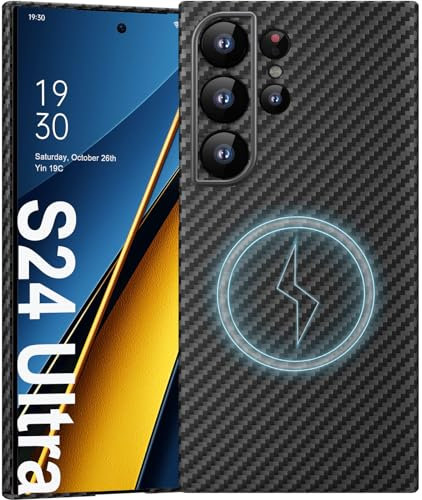 memumi Fibra Carbono Magnético Funda para Samsung Galaxy S24 Ultra Compatible con MagSafe Carbono Duradero para Galaxy S24 Ultra Magnética Fibra Aramida Protección de Grado Militar Negro
