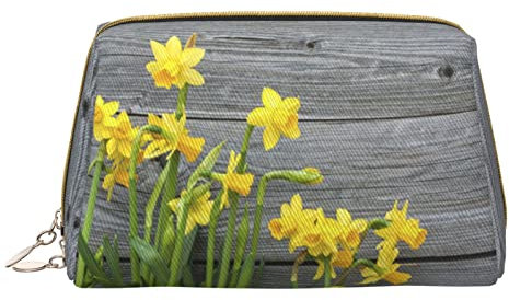 London Makeup Bag,Grande sacchetto cosmetico in pelle portatile,Borsa organizer da viaggio impermeabile per articoli da toeletta, Bouquet Di Narcisi, Taglia unica