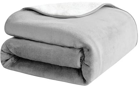 PFIMIGH wasserdichte Hundedecke, 3-lagige Flanell- und Sherpa-Tierdecke, umkehrbarer Schutzbezug für Bett, Couch, Sofa, Silbergrau, 152x203 cm
