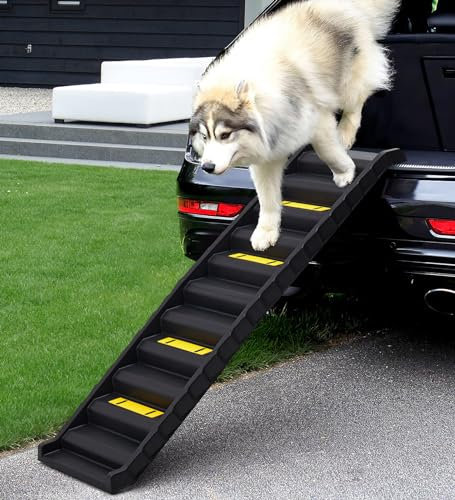 Fellie Folding Dog Ramp, 61L Portable Lightweight Pet Ramp for Medium & Large Dogs up to 165LBS, Non-Slip Surface, Steps for Car, Trucks & SUVs