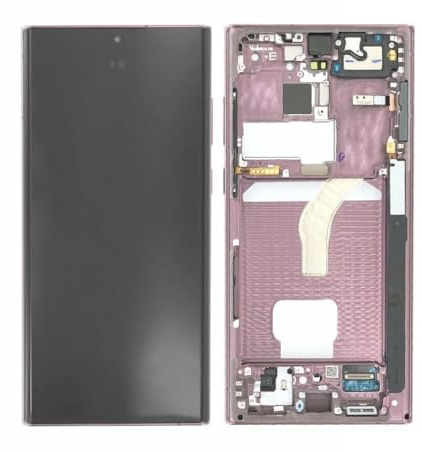 SPES Original Samsung Display Touchscreen Bildschirm für Samsung Galaxy S22 Ultra S908B Rahmen Burgundy Lila & Werkzeug