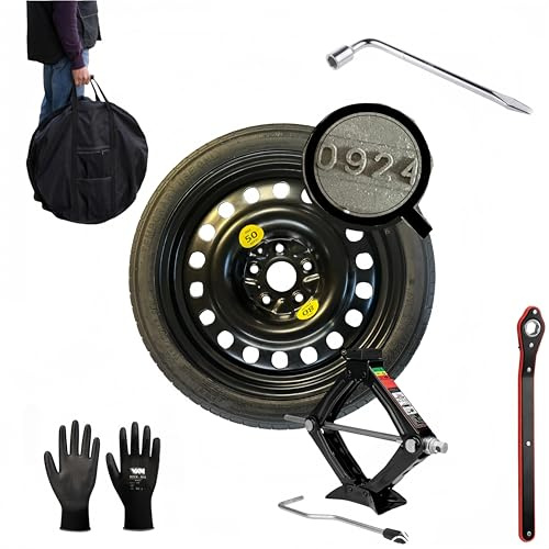 Kit Roue de Secours 16 Compatible avec Peugeot 308 (2013>) avec Cric, Clé, Gants et Sac 125/85R16