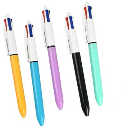 Lot de 5 stylos à bille multicolores 4 couleurs en 1 rétractables pour enfant, étudiant, jeu, récompense, bureau