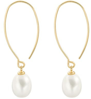 KOOUNUATA 18K Gold Lange Statement Hängende Ohrringe Zarte Leichte Muschel-Perlen Tropf-Ohrringe für Damen