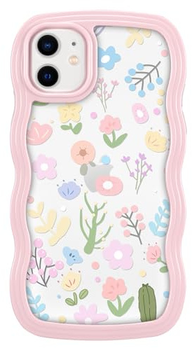 ZCDAYE Floral Case Compatible with iPhone 12/12 Pro, Aesthetic Flower Pattern Cute Curly Wavy Shape Phone Case for Women Girls,Soft TPU Shockproof Cover for iPhone 12/12 Pro,Colorful Pink